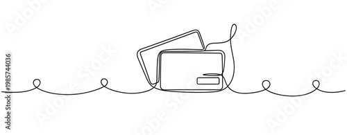 Wallet with cards resting on single line surface. No editable stroke