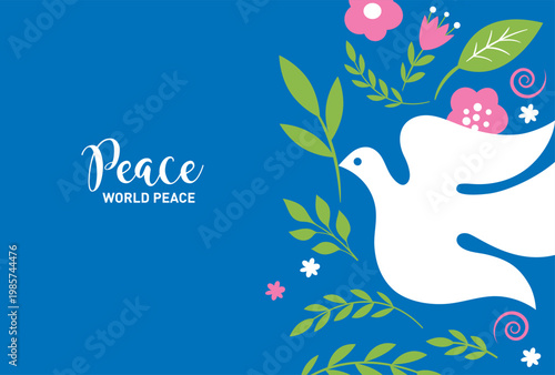 Dove of peace and flowers. Symbol of peace 