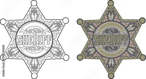 Classic American sheriff star isolated on white background