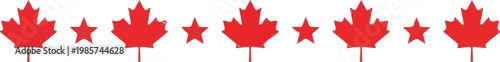 Red maple leaves and stars creating a festive Canadian-themed horizontal decorative border for national celebrations and designs.