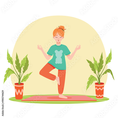 Young woman doing yoga at home healthy lifestyle