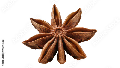 Schilderij op canvas Brown star anise spice pod with eight pointed segments, isolated on transparent