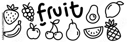 Fruit doodle vector icon set. Fruit icons with hand drawn doodle design style for graphic elements collection