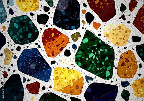 A colorful mosaic pattern with various shapes