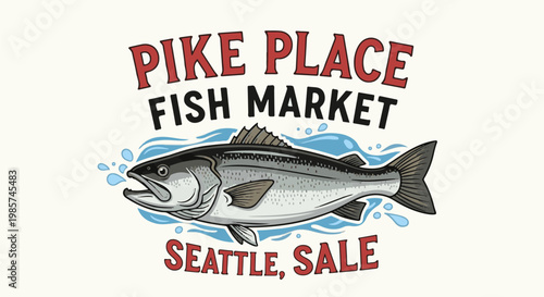 A stylized graphic of a fish with text above and below it