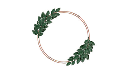 Rose Gold Geometric Wreath with Green Leaves