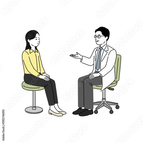 女性患者と話す男性医師のイラスト