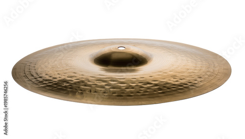 Tableau sur toile Hammered bronze cymbal with textured surface, isolated on transparent background