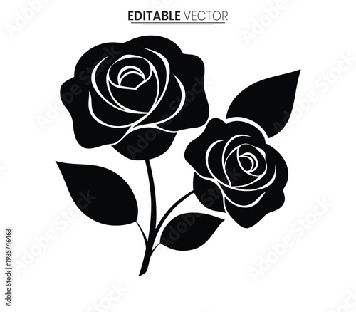 Elegant black roses with leaves a striking floral design silhouette