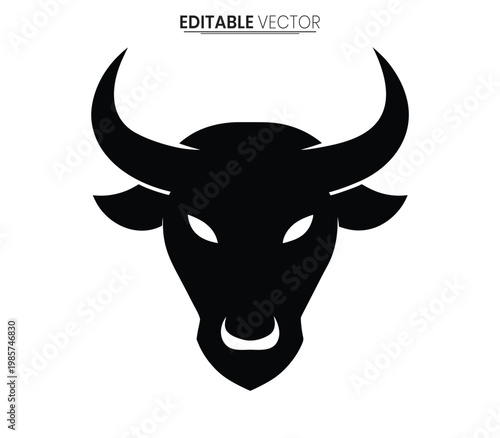 Minimalist black bull head vector graphic strong and bold silhouette
