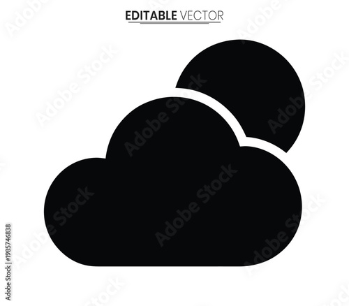 Simple black cloud and sun icon minimalist weather design silhouette