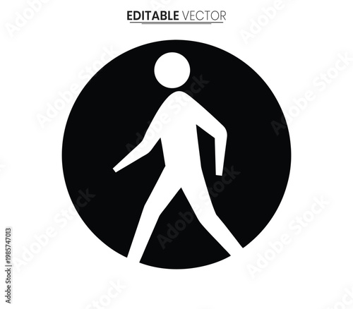Simple pedestrian crossing sign with a white figure in a black circle silhouette