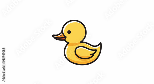 A small, bright yellow cartoon duckling with black eyes and orange beak