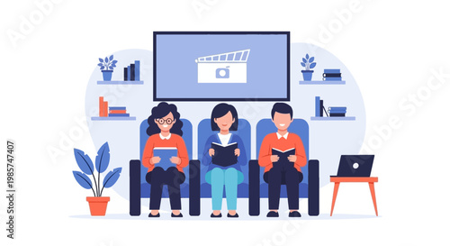 People Watching Streaming Content on Couch with Tech Gadgets