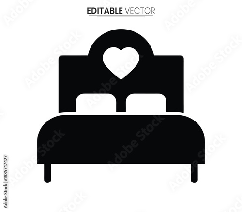 Black bed frame with a heart shaped cutout a simple vector silhouette