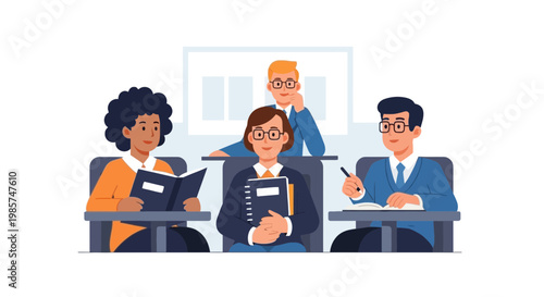 Diverse Students Attending Classroom Lecture in Modern School Setting