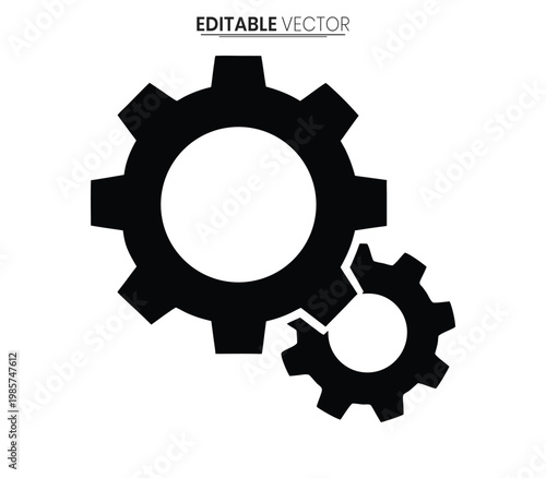 Black gear icons with a smaller component representing mechanics in silhouette