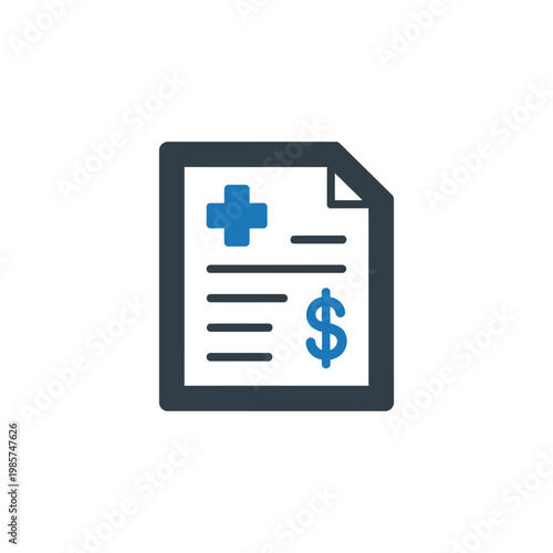Medical bill icon displaying a document with a plus sign and dollar symbol