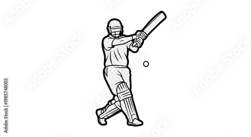 A stylized line drawing of a cricketer in action, hitting a ball