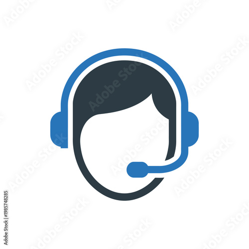 Simple icon depicting a person with a headset for customer service