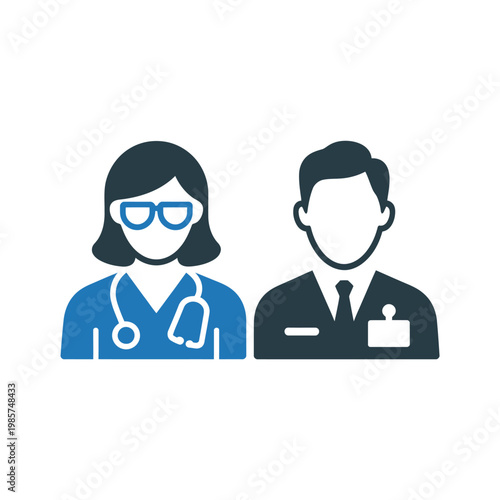 Healthcare professionals a doctor and a nurse depicted as simple icons