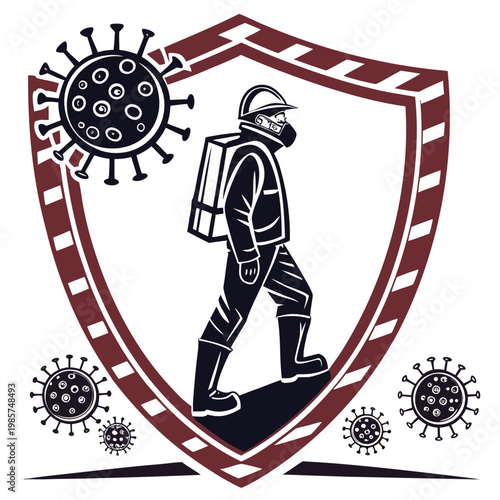 Worker in hazmat suit shields against virus outbreak.
