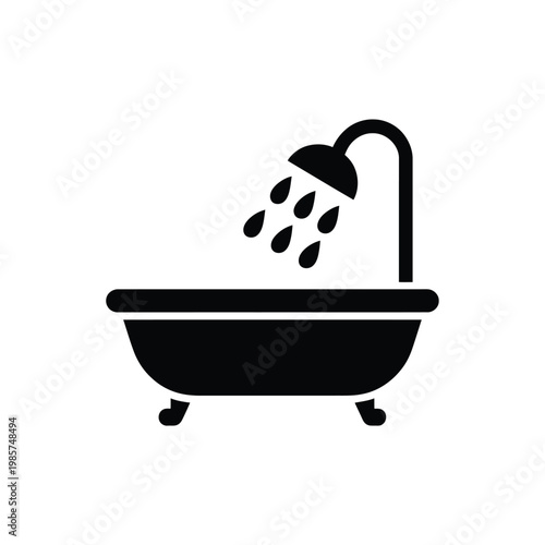 Simple black icon depicting a bathtub with a showerhead above