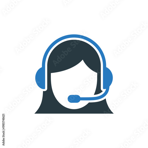 Customer support icon featuring a woman with a headset
