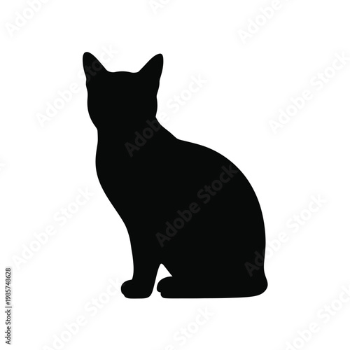Simple black silhouette of a seated domestic cat with visible ears