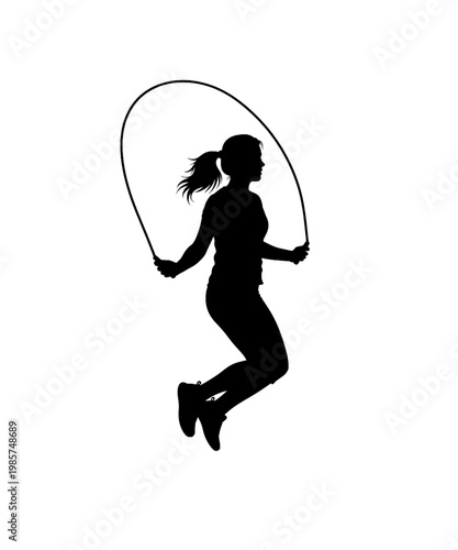 woman jumping with skipping rope fitness exercise flat design vector illustration