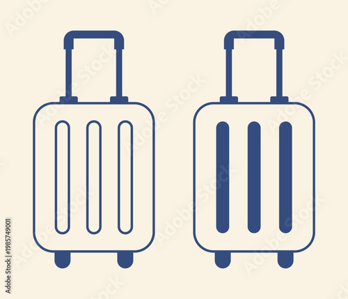 Suitcase icon set in line and solid style travel luggage concept minimal flat vector illustration Mediterranean blue palette baggage symbol tourism design isolated background