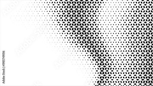 Geometric cubic halftone Effect Business Background. hexagon tiles pattern diamond grid on white background. Seamless disappearing pattern. Hipster fashion Design. Black T shirt Triangle pattern