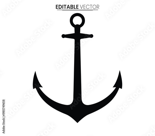 Black anchor graphic design element isolated on white vector illustration silhouette