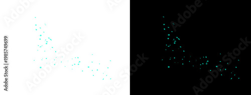 Blue Glowing Particle Sparkle Effect on Black and White Background with Abstract Light Dust Overlay Design