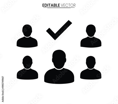 People icons with a checkmark depicting selection or approval silhouette