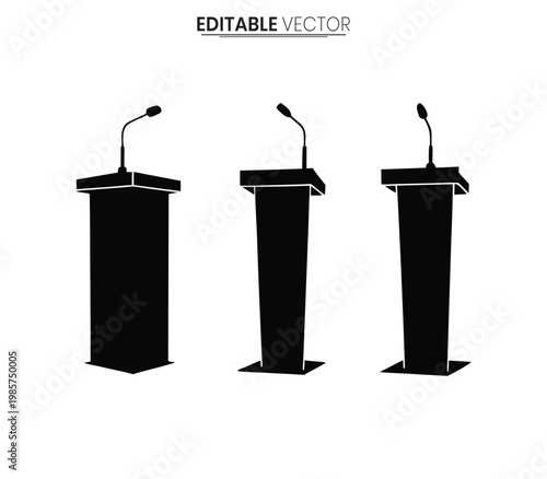 Three black podiums of varying heights displayed on a white background silhouette
