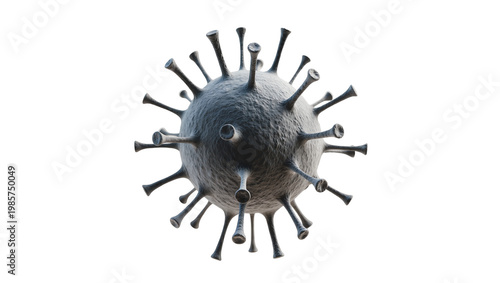 Foto Detailed 3D rendering of a dark grey coronavirus particle, isolated on transpare