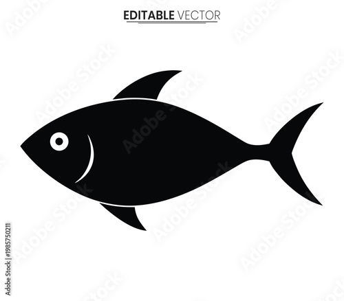 Simple black fish illustration with a single eye a clean vector silhouette