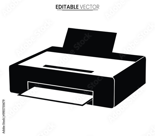 Simple black printer illustration with a paper tray modern design silhouette