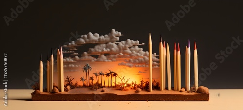 desert shaped matchstick carving ,generative AI