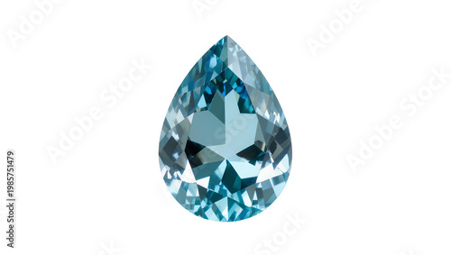 Konstfotografi Teardrop cut aquamarine gemstone faceted blue gem, isolated on transparent backg