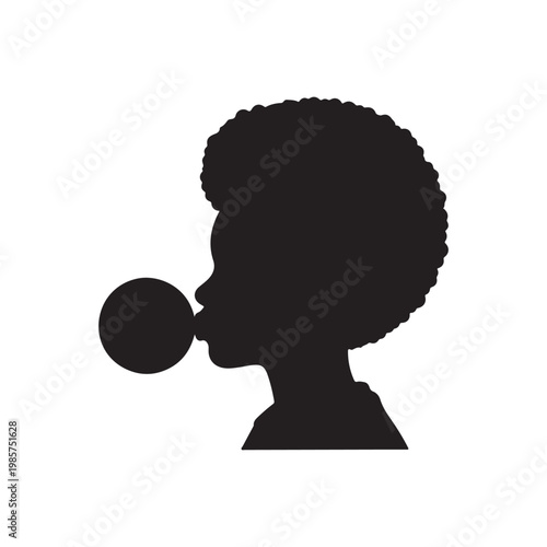 Afro boy blowing bubble gum silhouette icon vector flat design