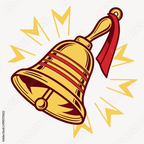 Fényképezés Golden ringing bell icon with sound wave symbols.