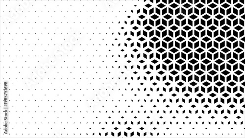 Geometric cubic halftone Effect Business Background. hexagon tiles pattern diamond grid on white background. Seamless disappearing pattern. Hipster fashion Design. Black T shirt Triangle pattern