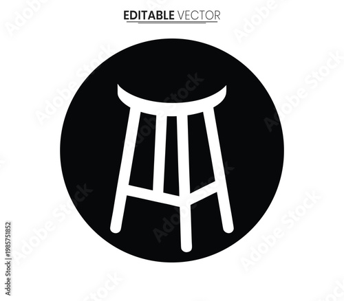 Simple graphic of a white bar stool against a black circle silhouette