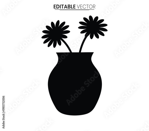 Black floral arrangement in a vase minimalist design vector graphic silhouette