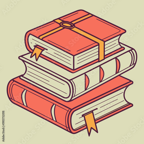 Stack of vintage hardcover books with bookmarks.