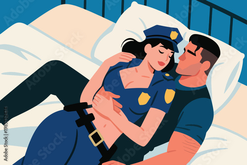 A Beautiful Policewoman and a Handsome Man Illustration Creative Design Template 