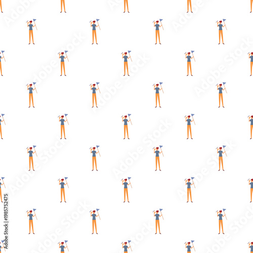 Person holding a flag leading a group, creating a repeating pattern