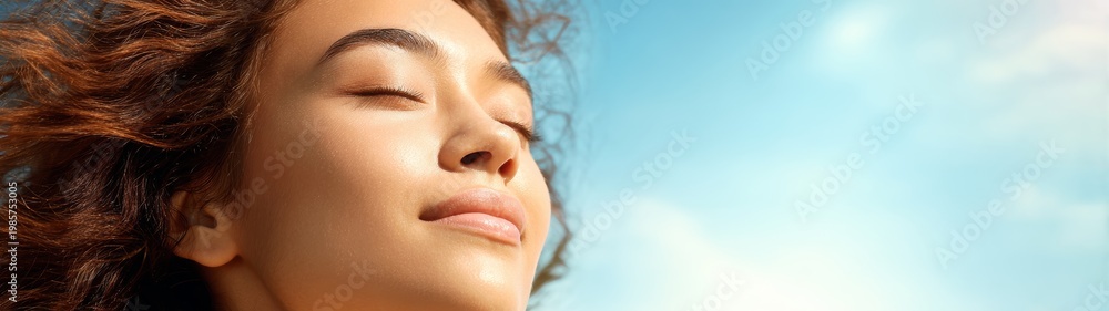 Fototapeta premium Emotional connection to nature outdoor setting portrait peaceful atmosphere close-up view mindfulness concept